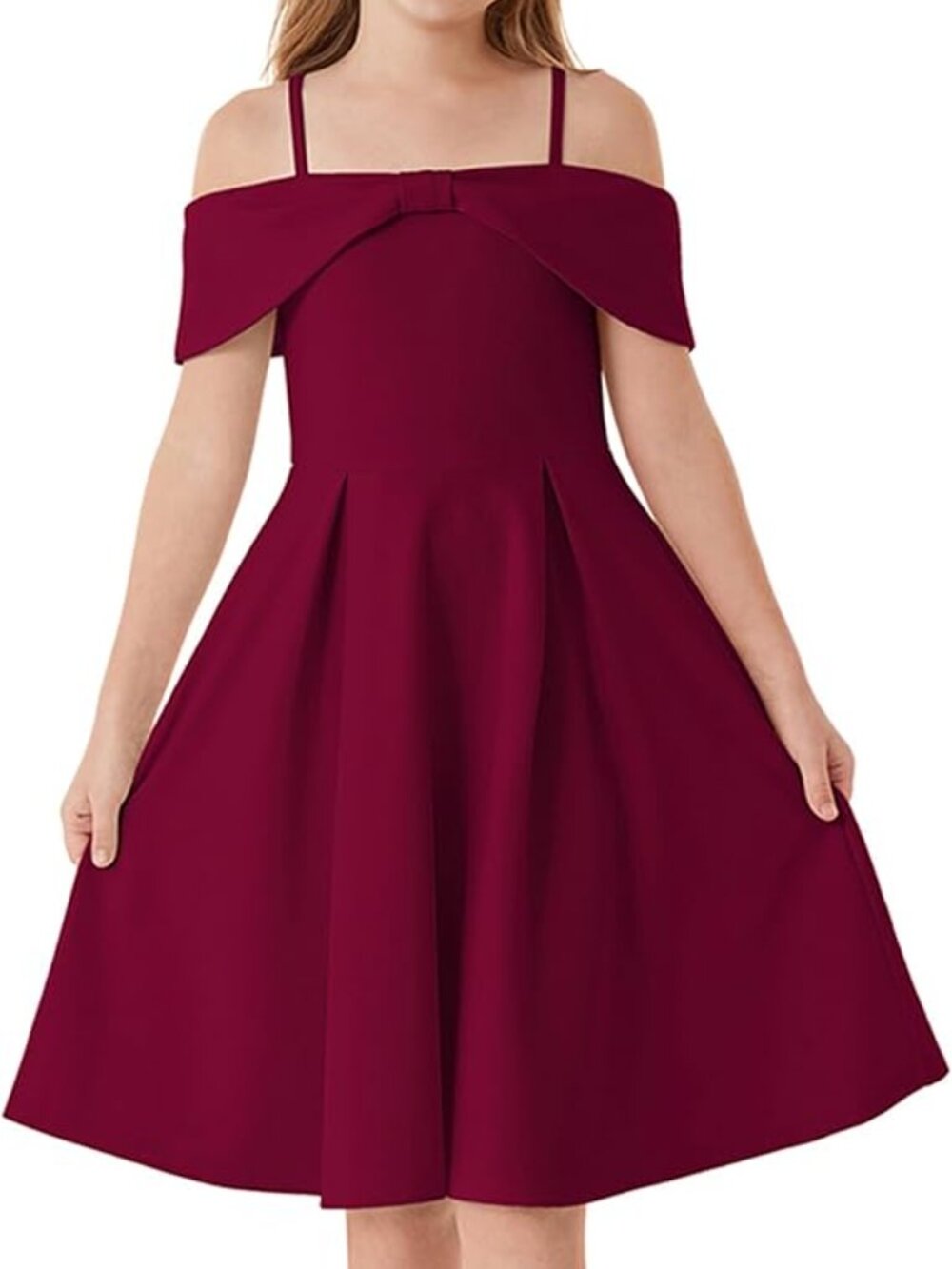 Grace Karin Giirl's Dark Red Off-Shoulder Fit & Flare Dress 12 Years